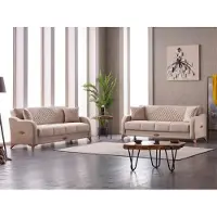 AEA Couchen Garnitur Dreisitzer 3 Sitzer Beige Sofa Stoffsofa Polstersofa