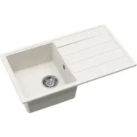 Siko Lavello da cucina in granito, modello monovasca con piano di appoggio, dimensioni 76x44 cm, colore bianco