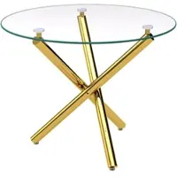 MODFU Tavolino da caffè rotondo con piano in vetro temperato Tavolino da salotto Tavolo da pranzo con gambe color oro Adatto per il soggiorno o un bar Colore: oro