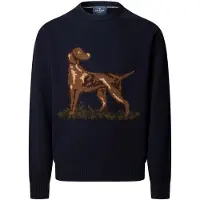 Hackett London per uomo. HM7000281 Maglione Highland Hound Blu Navy (L), Casual, Lana, Classico, Manica lunga