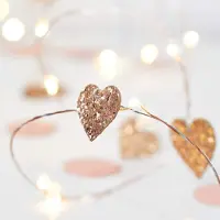 Dripio Catena luminosa con 20 LED bianco caldo, cuori color oro rosa, lunghezza 190 cm, con timer