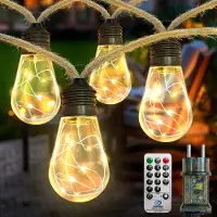 Dripio Catena luminosa a LED, 6 metri, 20 lampadine a luce calda, corda in canapa, 8 modalità, grado di protezione IP65