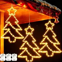 Dripio 3 luci decorative a forma di albero di Natale da applicare alle finestre, con 55 LED, timer integrato e alimentazione a batteria