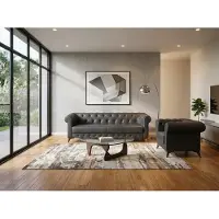 AEA Chesterfield 3-Sitzer-Sofa Sessel klassisch Leder silbergrau