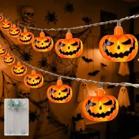 Dripio Catena luminosa a tema Halloween, 3 metri, 20 LED a forma di zucca, timer, alimentazione a batteria