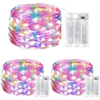 Dripio Catena luminosa a LED, confezione da 3, lunghezza 5 metri, 50 LED, alimentazione a batteria, con timer
