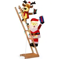 Costway renna illuminata e Babbo Natale su scala, figura natalizia alta 166 cm con 100 luci LED, decorazione natalizia XXL, decorazione natalizia