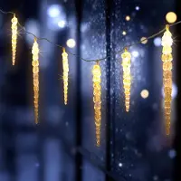 Spetebo 1.03 Catena luminosa a LED a forma di stalattiti di ghiaccio, alimentata a batteria, con timer e 8 funzioni - 20 LED bianco caldo (tonalità calda)