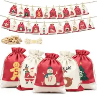 Dripio Calendario dell'Avvento da riempire, 24 pezzi, 18x13 cm, colore rosso/beige, in lino