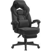 Songmics Sedia da ufficio ergonomica con poggiapiedi, sedia da gaming per l'ufficio domestico, cuscino lombare, poggiatesta, fino a 150 kg, nera