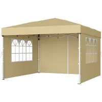 Songmics Tenda pieghevole 3 x 3 m, con pareti laterali, stabile, portatile, gazebo per giardino, cortile, mercato, protezione solare, beige