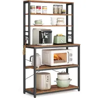 Vasagle Scaffale da cucina con 6 ganci, 80 x 40 x 167 cm, marrone vintage-nero