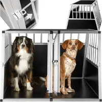TecTake box doppio per il trasporto di cani con parete posteriore inclinata e angoli protettivi in plastica