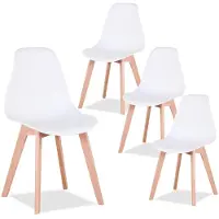 StarTech.com Set di 4 sedie da pranzo - Sedie in plastica dal design moderno - Gambe in legno - Design minimalista - Senza braccioli - Colore bianco