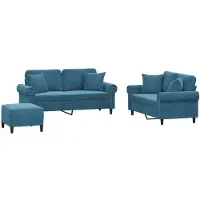 vidaXL Set divano 3 pezzi con cuscini in velluto blu