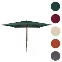 Mendler Ombrellone da ristorante in legno HWC-C57b, ombrellone da giardino, poliestere/legno 17 kg, quadrato 3x3 m, cavo di trazione antiurto ~ verde scuro