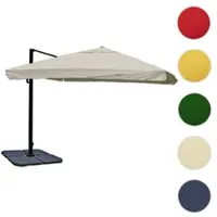 Mendler Ombrello semaforo gastronomico HWC-A96, 3x4m (Ø5m) poliestere alluminio/acciaio 26kg ~ Flap, grigio crema con supporto