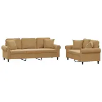 Syfax Set di Divani 2 pz con Cuscini Marrone in Velluto