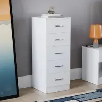 Merkloos Comodino stretto con 5 cassetti, ideale per la camera da letto, color bianco