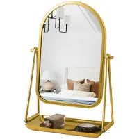 Merkloos Omgoods - Specchio da tavolo girevole a 360° - Specchio per il trucco - Struttura in metallo - Base multifunzionale con spazio contenitore - Design elegante - Avviso di sicurezza: vetro