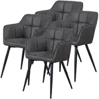 En.casa Set di 4 sedie da pranzo "Birmingham" con braccioli, imbottite, rivestite in ecopelle effetto scamosciata, colore grigio scuro