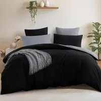 Merkloos Set di lenzuola reversibile composto da 3 pezzi, dimensioni 220 x 240 cm, nei colori nero e grigio chiaro, con cerniera e due federe