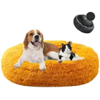 Sonstiges Cuccia per cani a forma di ciambella, in peluche, lavabile, morbida, adatta a cani e gatti, diametro 60 cm, color oro
