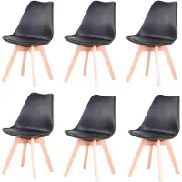 StarTech.com Set di 6 sedie da pranzo in stile scandinavo - Sedia da pranzo - Rivestita in ecopelle di poliuretano - Gambe in legno di faggio - Senza braccioli - Dimensioni: 82x55x48 cm - Colore: nero