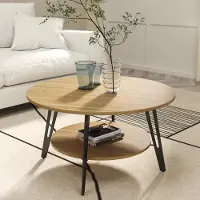 Sonstiges Tavolino da salotto rotondo in legno di quercia con spazio contenitore, diametro 78 cm, altezza 43 cm