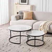Sonstiges Set di tavolini da caffè rotondi, 2 pezzi, piano in Vetroceramica, bianco e nero, diametro 50+70 cm