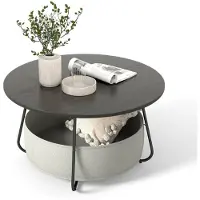 Sonstiges Tavolino rotondo nero con cesto in tessuto e spazio contenitivo, 80x80x45 cm