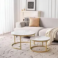Sonstiges Set di tavolini da divano, forma rotonda, 2 pezzi, piano in Vetroceramica, bianco e oro, dimensioni 50 cm e 70 cm