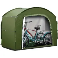 StarTech.com Tenda per il deposito di biciclette - Capanno per biciclette - 220x150x185 cm - Adatto per 1-4 biciclette - Tetto impermeabile e parasole - Pieghevole e trasportabile - Verde