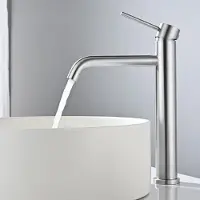 Merkloos Miscelatore monocomando per lavabo, in acciaio inossidabile spazzolato, con cartuccia in Vetroceramica, per bagno