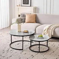 Sonstiges Set di tavolini da caffè rotondi, 2 pezzi, in Vetroceramica, grigio e nero, diametro 60 + 80 cm