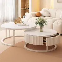 Sonstiges Set di tavolini da caffè rotondi, bianchi, composto da 2 pezzi, con spazio contenitore, diametro 80 cm