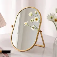Merkloos Specchio da trucco con angolo di inclinazione regolabile - Forma ovale - Portatile - Pieghevole - Finitura lucida - Supporto in metallo - Specchio da tavolo