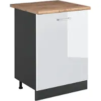 Vicco Mobiletto base cucina R-Line Bianco lucido/Antracite 60 cm con 1 porta piano di lavoro Rovere dorato, Model 72080
