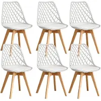StarTech.com Set da 6 sedie da pranzo - Sedia da pranzo - Stile moderno - Seduta imbottita in ecopelle - Gambe in legno massello - Scocca in plastica - Senza braccioli - Bianco