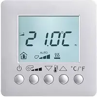 Busch-Jaeger 6138/11-83 Termostato ambiente per ventilconvettori con display, AP, con accoppiatore bus integrato, argento alluminio