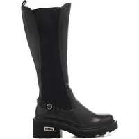 Cult stivali alti da donna in vera pelle con fasce elastiche e fibbietta in metallo decorativa neri | Taglia 38