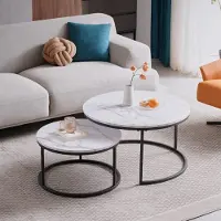 Sonstiges Set di 2 tavolini rotondi impilabili, bianco/nero, 80x80/60x60 cm, struttura in metallo