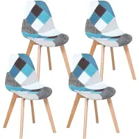 StarTech.com Set di 4 sedie da pranzo - Sedia imbottita con tessuto patchwork - Gambe in legno - Design retrò moderno - Senza braccioli - Adatta per cucina e soggiorno - Colore blu