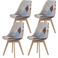 StarTech.com Set di 4 sedie da pranzo - Sedia in tessuto in stile scandinavo - Gambe in legno - Design moderno - Rivestimento patchwork - Colore marrone