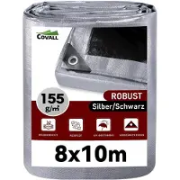 Sonstiges Telo di copertura impermeabile con occhielli, 8x10 metri, 155 g/m², colore argento/nero