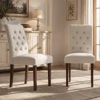 StarTech.com Set di 2 sedie da pranzo - Stile Chesterfield - Rivestimento in tessuto imbottito con bottoni a rilievo - Gambe in legno massello - Colore beige