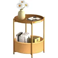 Sonstiges Tavolino laterale rotondo, in metallo, con 2 ripiani e cesto, color oro, 44,5 x 52 cm