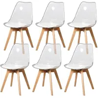 StarTech.com Set di 6 sedie da pranzo - Sedie in acrilico trasparente - Sedili imbottiti in poliuretano - Gambe in legno di faggio - Stile moderno e minimalista - Bianco