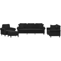 vidaXL Set divano 4 pezzi con cuscini in velluto nero