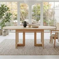 MODFU Tavolo da cucina estensibile 150/200×90 cm, tavolo da pranzo moderno con design a semicerchio, angoli arrotondati e gambe in rattan. Tavolino di servizio per la sala da pranzo – legno di quercia